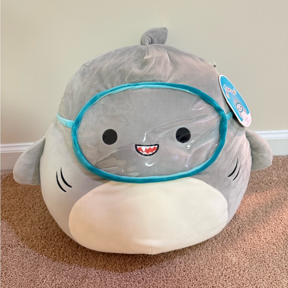 16” Gordon Gray and White Shark with Goggles Squishmallow